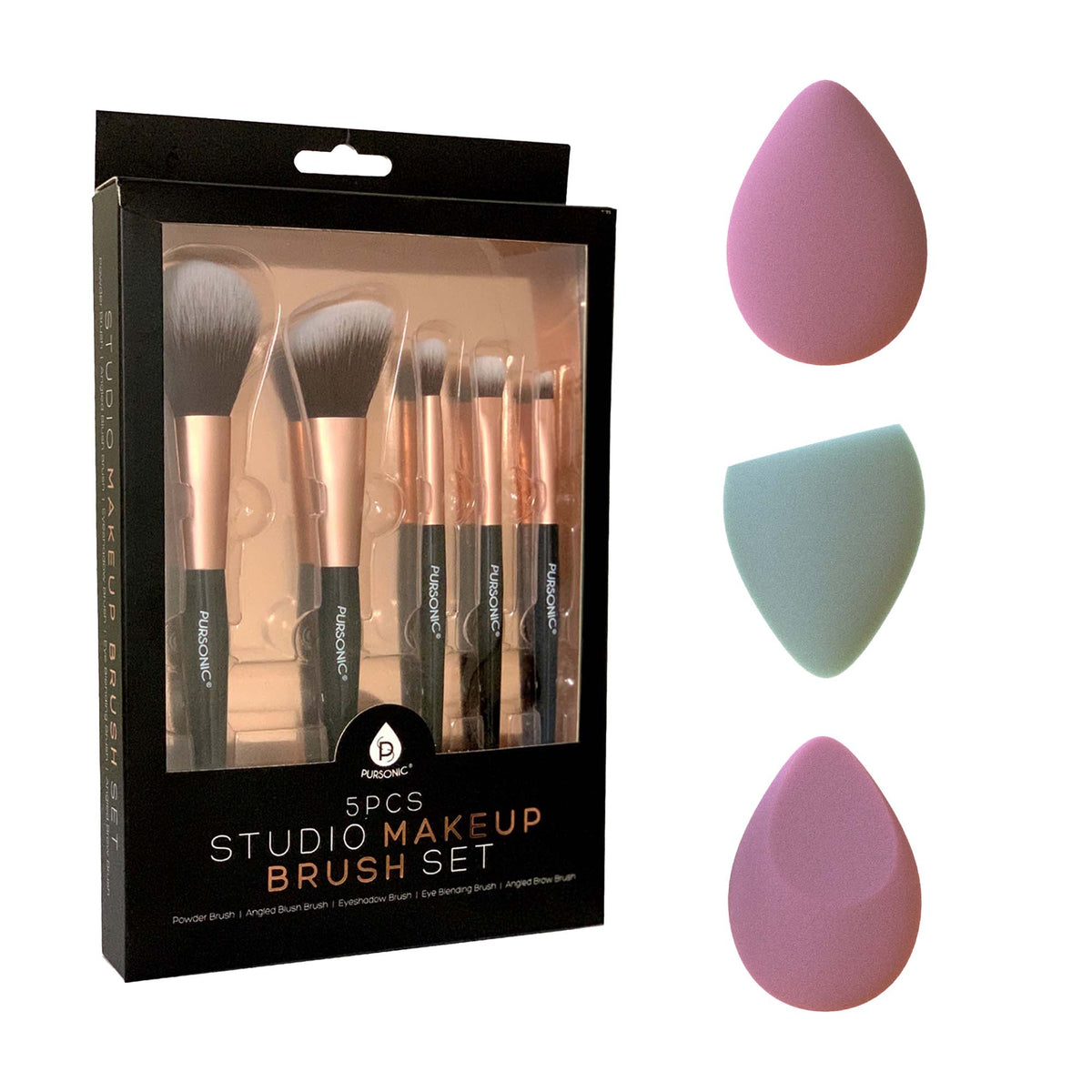 5-Piece Studio Makeup Brush Set &amp; 3-Pack Beauty Makeup Sponge Blenders – Flawless Application Essentials - abtcare.shop